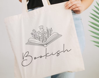 Torba płócienna z motywem kwiatowym | gadżety książkowe, miłośnik książek, czytelnik, prezent dla czytelników, bibliotekarz, mol książkowy, torba czytelnik, torba biblioteczna