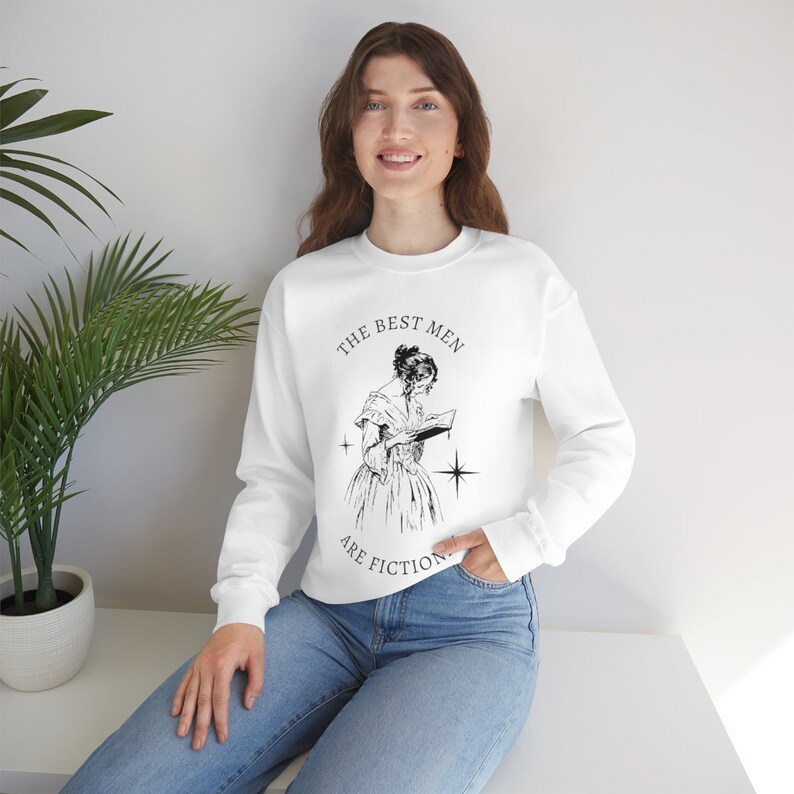 The Best Men Are Fictional Crewneck Sweatshirt | bookish sweater, booktok merch, gift for book lovers, book boyfriend shirt, fandom sweater image 3