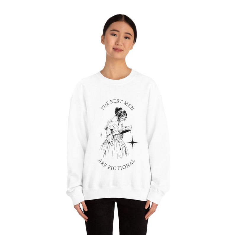 The Best Men Are Fictional Crewneck Sweatshirt | bookish sweater, booktok merch, gift for book lovers, book boyfriend shirt, fandom sweater image 5
