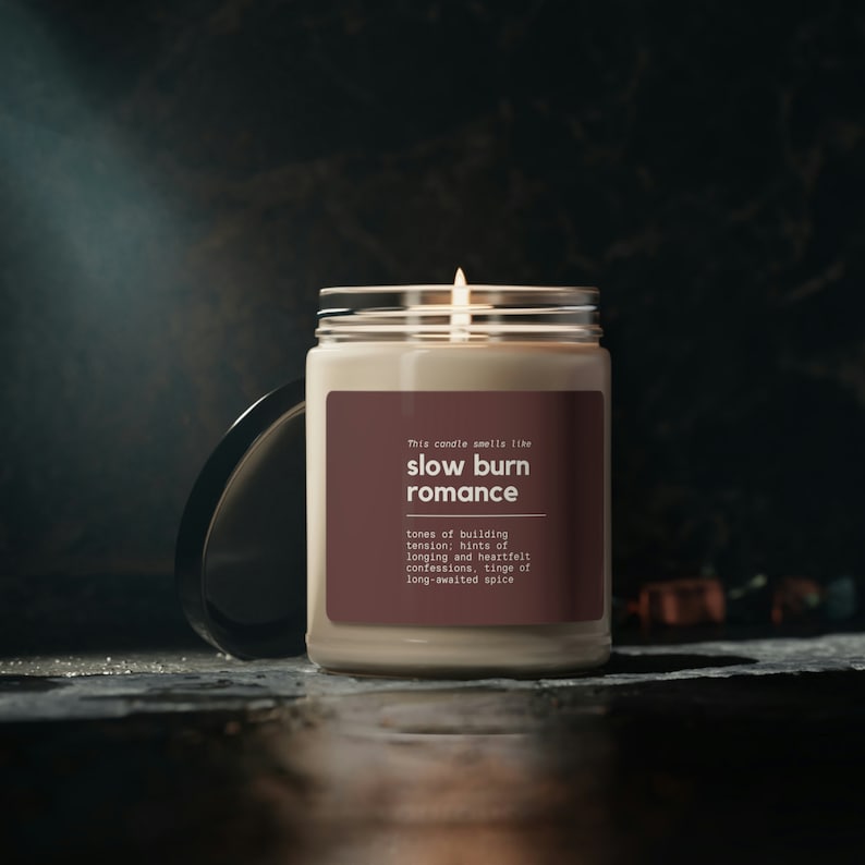 Vela de soja perfumada con tropos de libros y romance de combustión lenta / regalo para ella, regalo para lectores, vela para amantes de los libros, remera con tropos de libros, vela literaria imagen 5