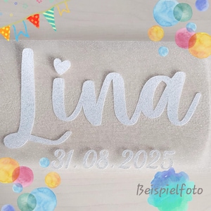 Bügelbild für Schultüten | Name und Datum | Glitzer | personalisiert | Geschenk Einschulung | Aufbügler