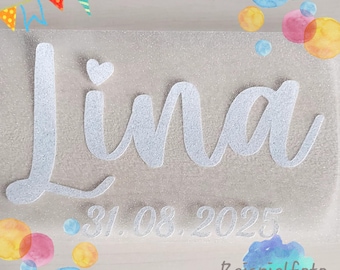 Bügelbild für Schultüten | Name und Datum | Glitzer | personalisiert | Geschenk Einschulung | Aufbügler