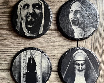 The Nun Slate Coasters set of 4, Conjuring movie fan coasters, Slate Horror Coasters, Demon Decor, Valak , Horror decor, Horror fan gift