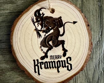 Merry Krampus Ornament – Horror Christmas Tree Decor, Krampus Gift Tag or Wine Tag, Rustic Demon Holiday Ornament, Scary Xmas Decor