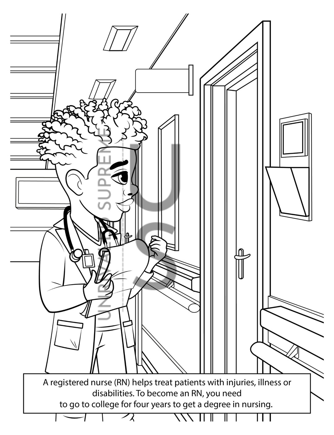 Nurse Coloring Page | Kids Coloring Page | Kids Coloring Sheet