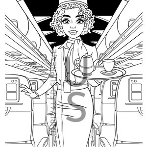 Flight Attendant Coloring Page | Kids Coloring Page | Kids Coloring Sheet | Adult Coloring Page | Printable Activity | Print Coloring