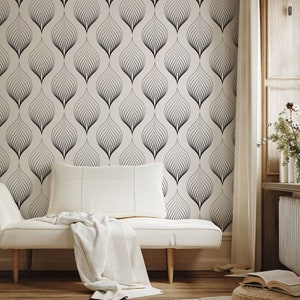 Neutral Stripy Leaf Wallpaper, Peel and Stick or Traditional Wallpaper, Elegant Botanical Self-Adhesive Mural, Minimal Removable Wall Decor