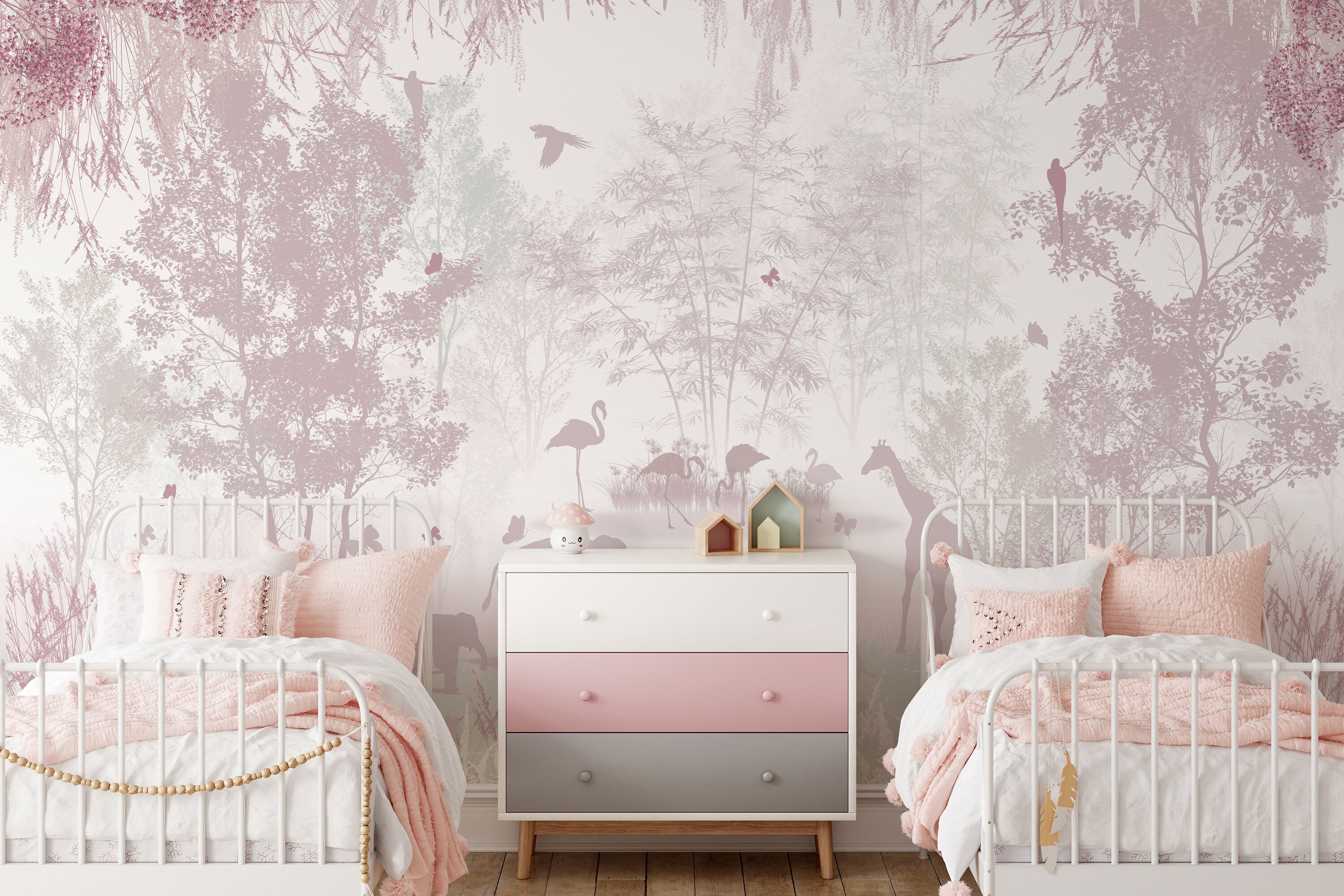 Kids Wallpaper Peel and Stick, Cute Animals With Forest Wall Mural ...