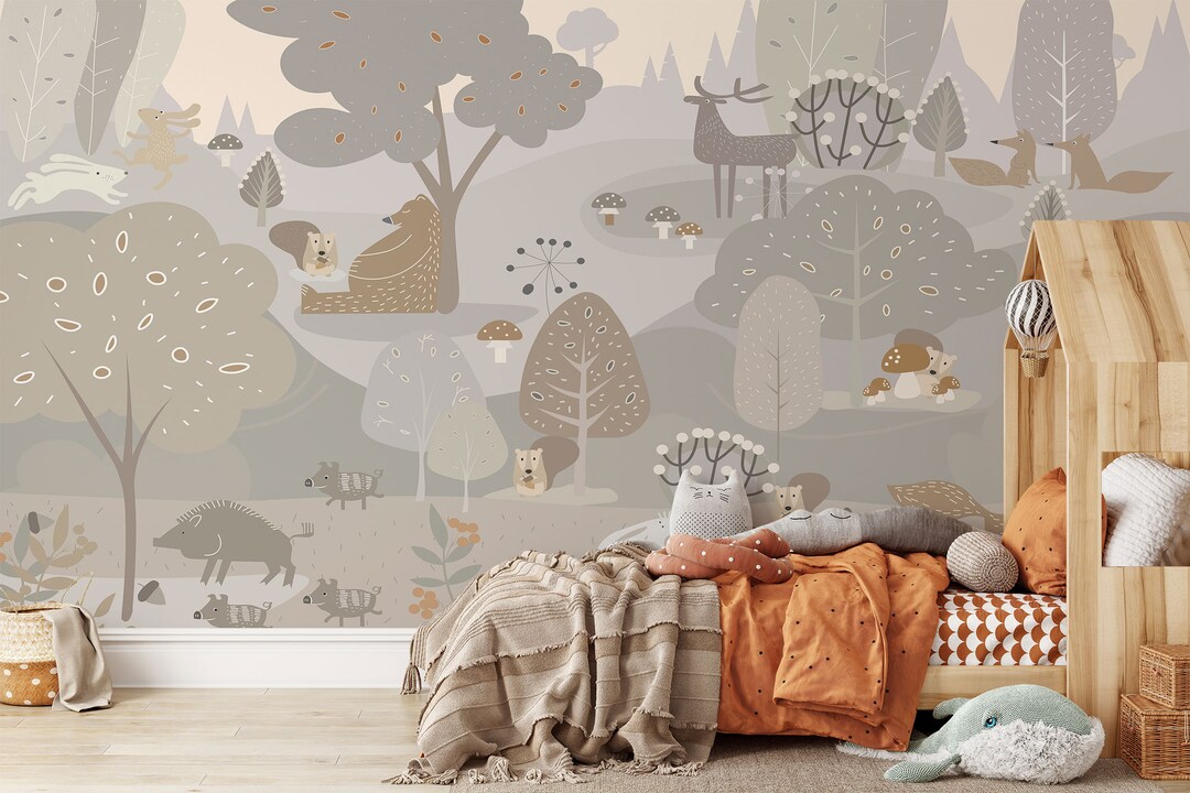 Woodland Nursery Wallpaper, Peel and Stick, Cute Forest Animals ...