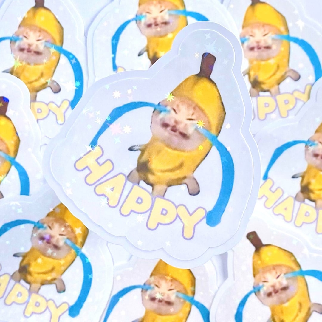 Crying Banana Cat Meme Sticker Cat Memes Cat Stickers Etsy
