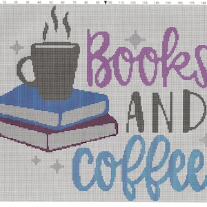 Books and Coffee Cross Stitch Pattern
