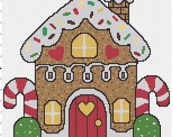 Gingerbread House Christmas Cross Stitch Pattern PDF