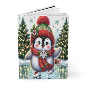 Cute Holiday Penguin Hardcover Journal, Festive Notebook for Winter, Christmas Gift, Cute Gift Idea, Journal with Penguin Design
