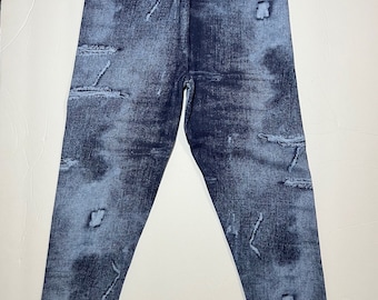 Leggings de algodón suave con estampado vaquero azul para niña: pantalones de corte regular para niña, mallas elásticas para uso diario escolar y de juego, pantalones cómodos y cálidos.