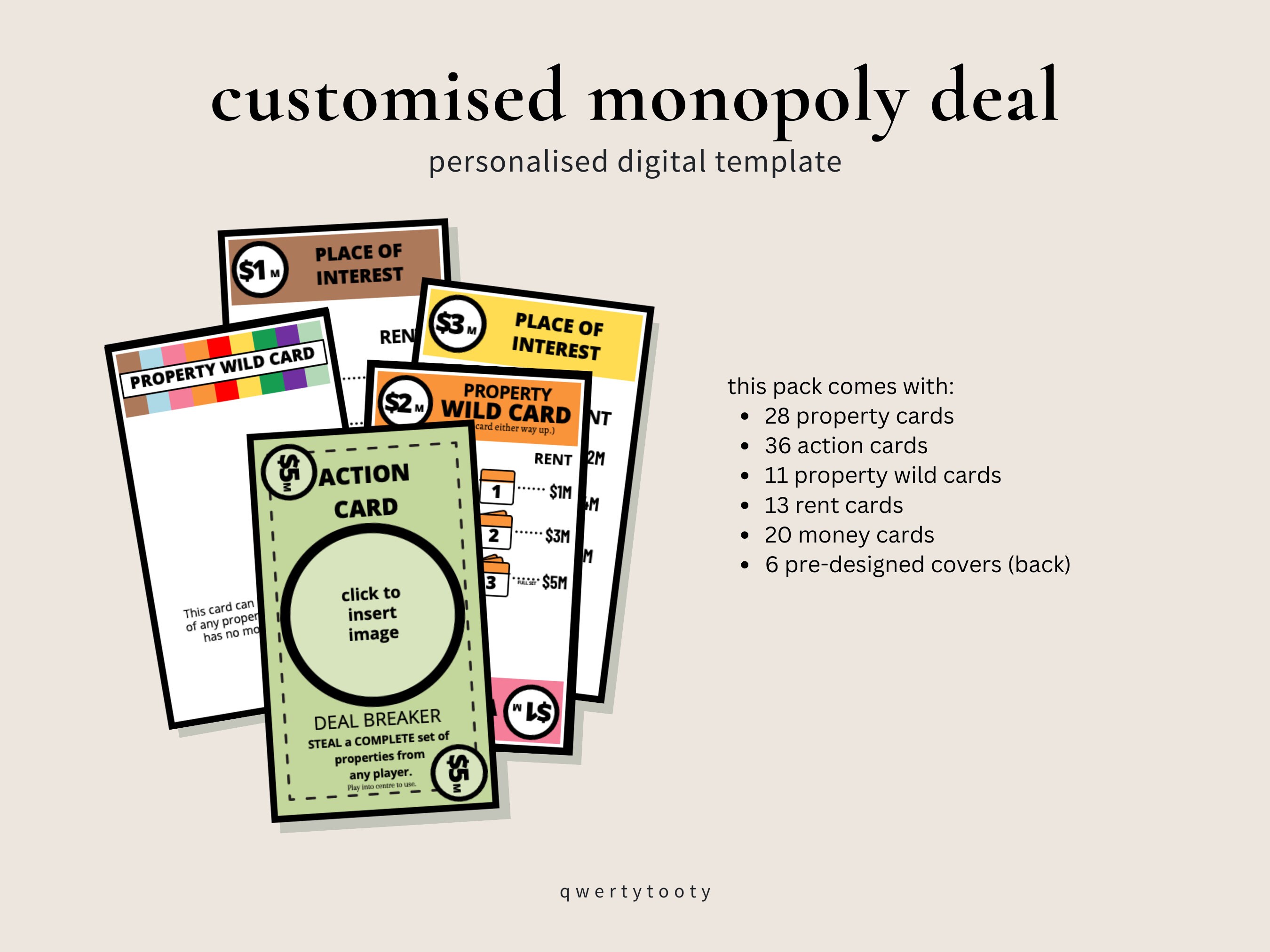 Custom Monopoly Deal INSTANT DOWNLOAD Game Card Template - Etsy