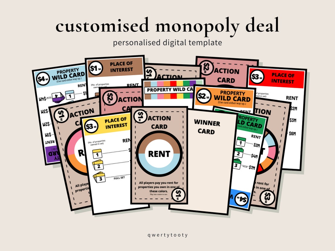 Custom Monopoly Deal INSTANT DOWNLOAD Game Card Template Etsy