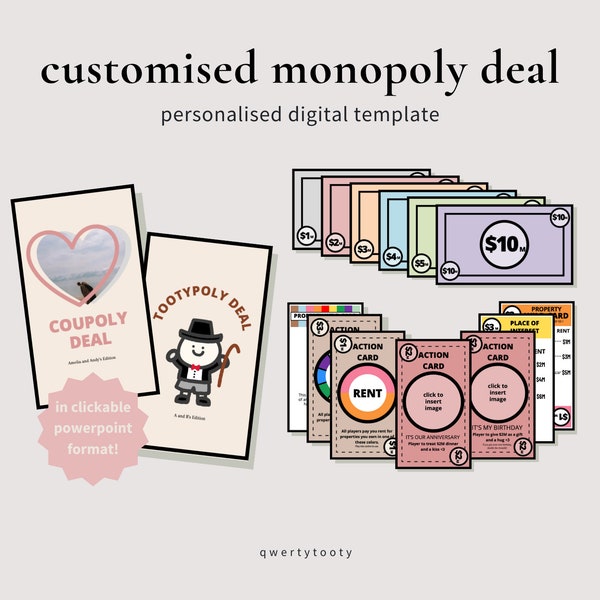 Custom Monopoly Deal | INSTANT DOWNLOAD | Game Card Template | Playing Card Template | Fun Anniversary Gift | Monopoly Property