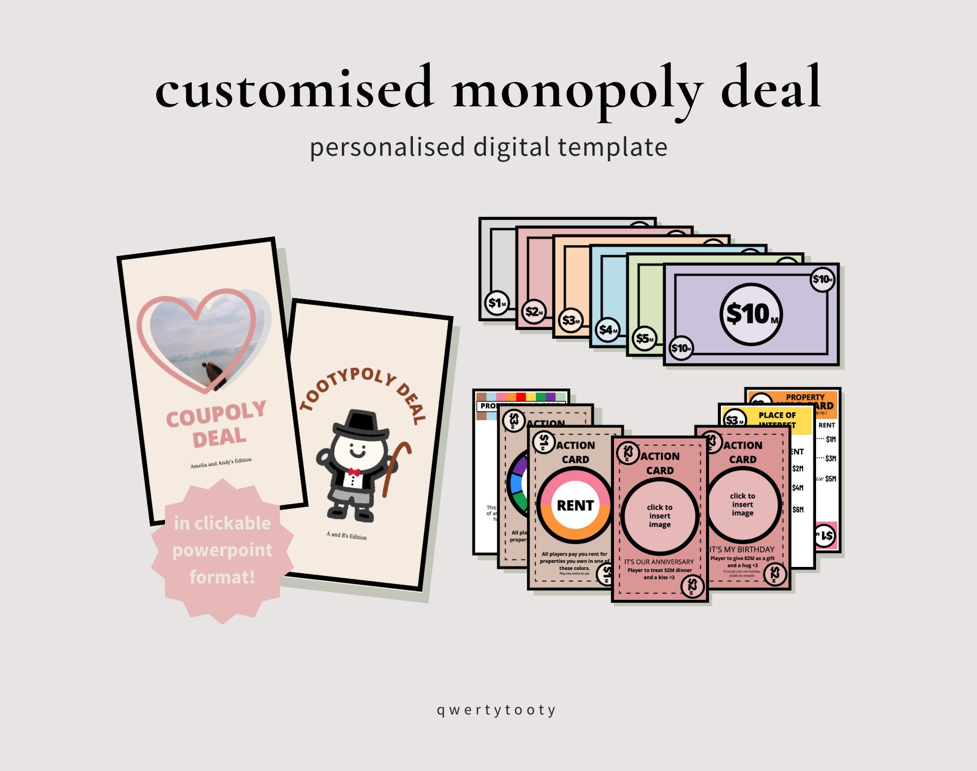 Custom Monopoly Deal Template: Personalized Game Cards (Digital Download)