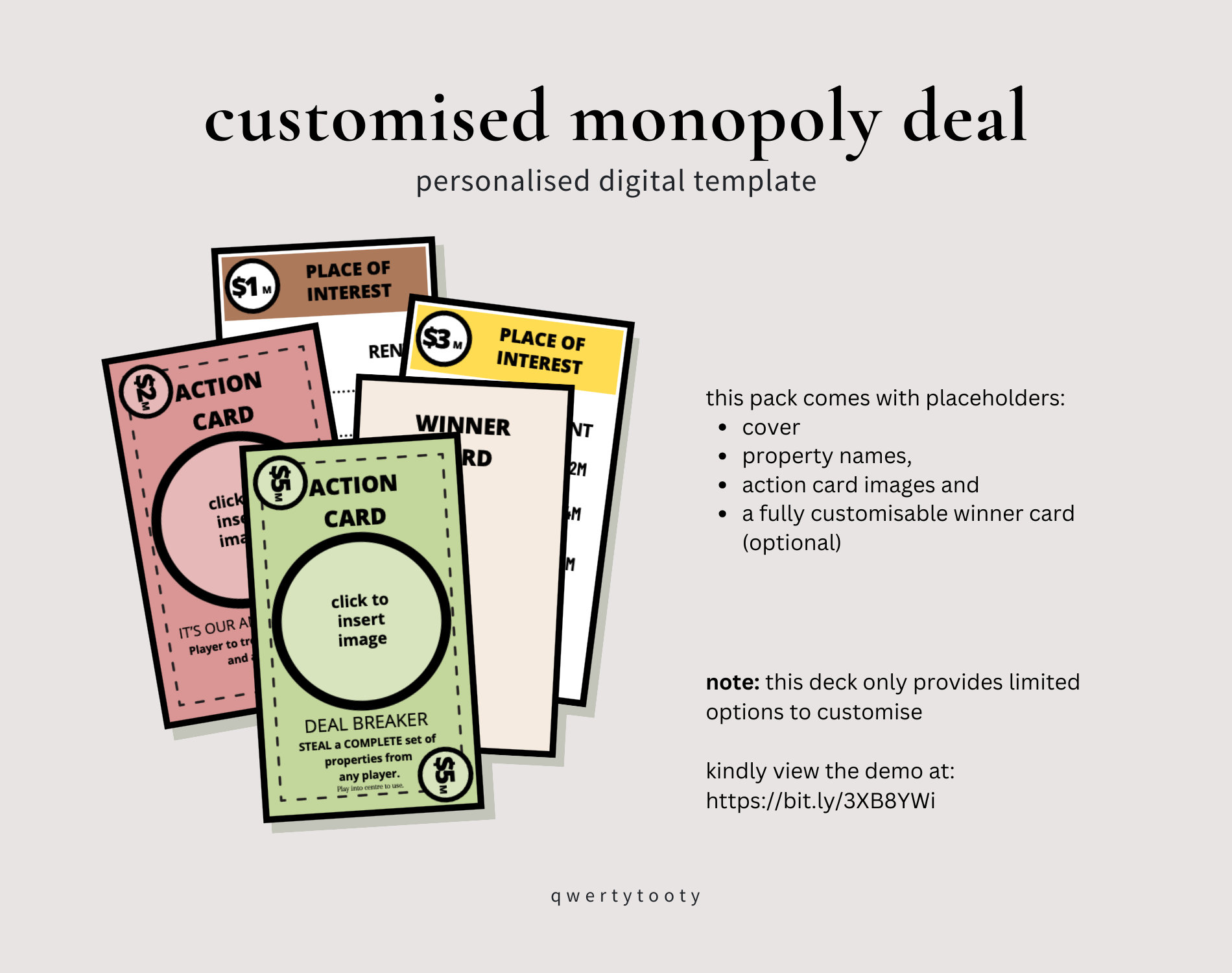 Custom Monopoly Deal | INSTANT DOWNLOAD | Game Card Template | Playing ...