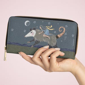 Monedero con cremallera con diseño de zarigüeya, adorable monedero con diseño de animales, estrellas y luna para amantes de la naturaleza, regalo ecológico, organizador elegante.