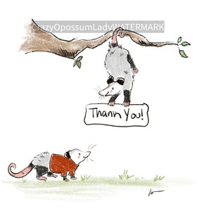 Greeting Card : Thank You Opossum Possum, Art, Stationary, Wildlife Lover, Animal Rehab, Cute, Gift