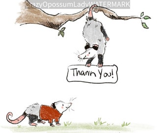 Greeting Card : Thank You Opossum Possum, Art, Stationary, Wildlife Lover, Animal Rehab, Cute, Gift