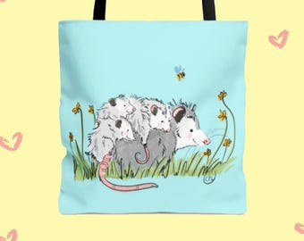 Tote : Opossum Momma with Babies, Painting, Artist, Possum Humor, Wildlife, Rehabber, Gift