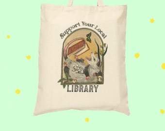 Tote: Support Your Local Library Opossum Possum Cotton Canvas Tote Bag, gift, Teacher, Homeschool, Homestead, Humor