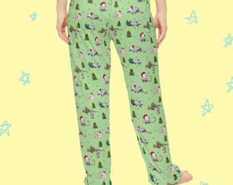 Pantalones de pijama navideños con estampado de zarigüeya - Ropa de estar por casa para mujer