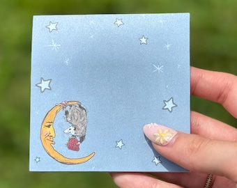 Moon and Stars Opossum Notepad: Watercolor Art Stationery