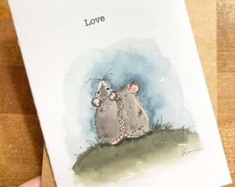 Greeting Card : Love, Anniversary, Friendship Celebrate Opossum Possum Blank, Note, Thank you, Woodland