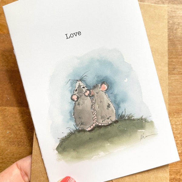 Greeting Card : Love, Anniversary, Friendship Celebrate Opossum Possum Blank, Note, Thank you, Woodland