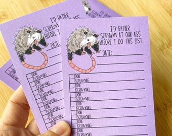 Notepad : To Do List Opossum Possum Screaming Pocket Notepad, Art, Stationary, Wildlife Lover, Animal Rehab, Cute, Gift