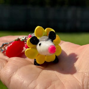 Blossom Possum Emotional Opossum Charm -  Polymer Clay Figurine + Hand-Drawn Supportive Illustration | Cute Gift | Wholesome keychain Buddy
