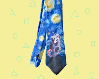 Opossum Necktie: Starry Night Van Gogh Inspired Art Tie