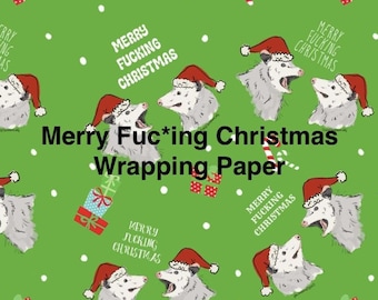 Funny Christmas Opossum Wrapping Paper, Adult Humor Gift Wrap