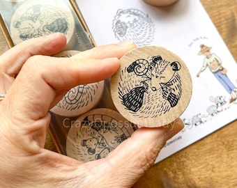 Stamp SET : Round Adorable Opossum Possum Stamp, Ink Stamp Art, Stationary, Wildlife Lover, Animal Rehab, Cute, Gift, Stocking Stuffer