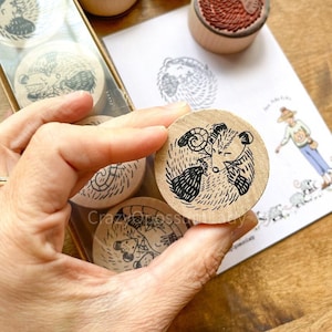 Opossum Rubber Stamp Set: Original Watercolor Art, Wildlife Gift