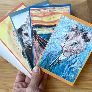 Greeting Card : Famous Paintings Opossum Possum, Art, Stationary, Wildlife Lover, Animal Rehab, Cute, Gift, Picasso, Dali, Wood, Munch, Gogh