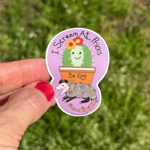 Sticker: I Screme At Pricks ( Cactus ) Opossum Possum Opossum Planner, Craft, Vinyl Art Sticker, Wildtiere, Tierrehab, Tierliebhaber