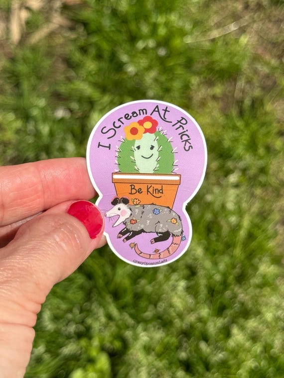 Opossum 'I Scream at Pricks' Vinyl Sticker: Cactus, Animal Lover - Etsy