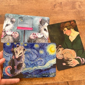 Postcards : Opossum Possum Starry Night, Lady in Green, Tea Time, Art, Stationary, Wildlife Lover, Animal Rehab, Cute, Gift To do list