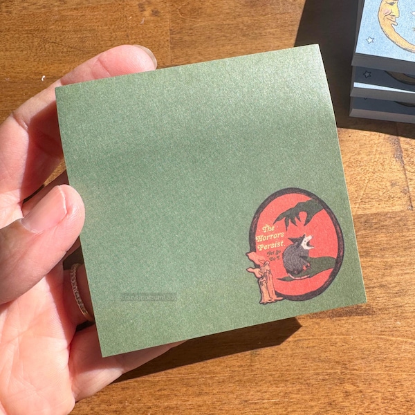 Horrors Persist Opossum Notepad: Green Paper Watercolor Art