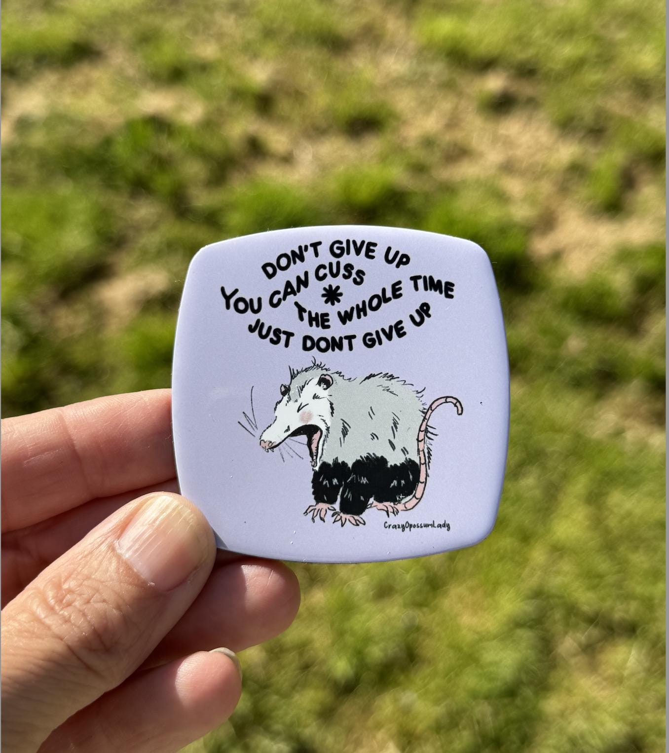 Magnet : Don't Quit but You Can Cuss Purple Opossum Possum Animal, Wildlife, Woodland, Gift, Stocking Stuffer, Humor, Cute