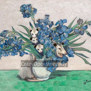 Print : The Iris Flower Vincent Van Gogh Famous Painting Possum Wildlife Art, Rehab Animal, Woodland Oil Paint Print Purple Blue