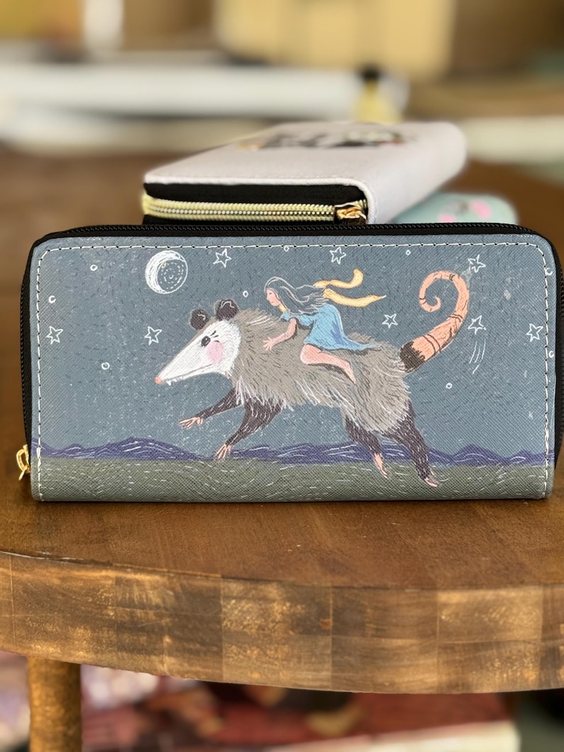Whimsy Wallet Whimsical Possum Wallet: Vibrant PU Leather Zip Around Organizer - Etsy