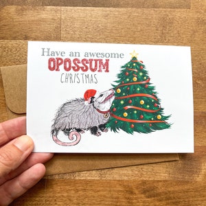 Greeting Card : Merry Christmas Animal Tree Opossum Possum, Art, Stationary, Friend, Wildlife Lover, Animal Rehab, Cute, Gift