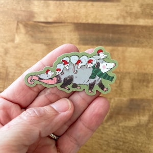 Sticker: Christmas Momma Possum Opossum Planner, Craft, Vinyl Art Sticker, Wildlife, Animal Rehab, Animal Lovers