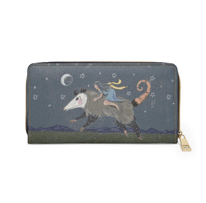 Whimsy Wallet Whimsical Possum Wallet: Vibrant PU Leather Zip Around Organizer - Etsy