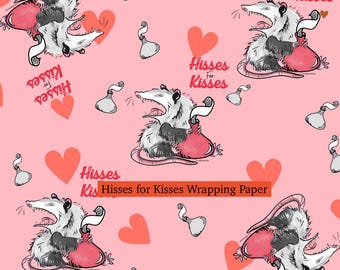 Opossum Valentine's Wrapping Paper, Funny Animal Love, Gift Sheets